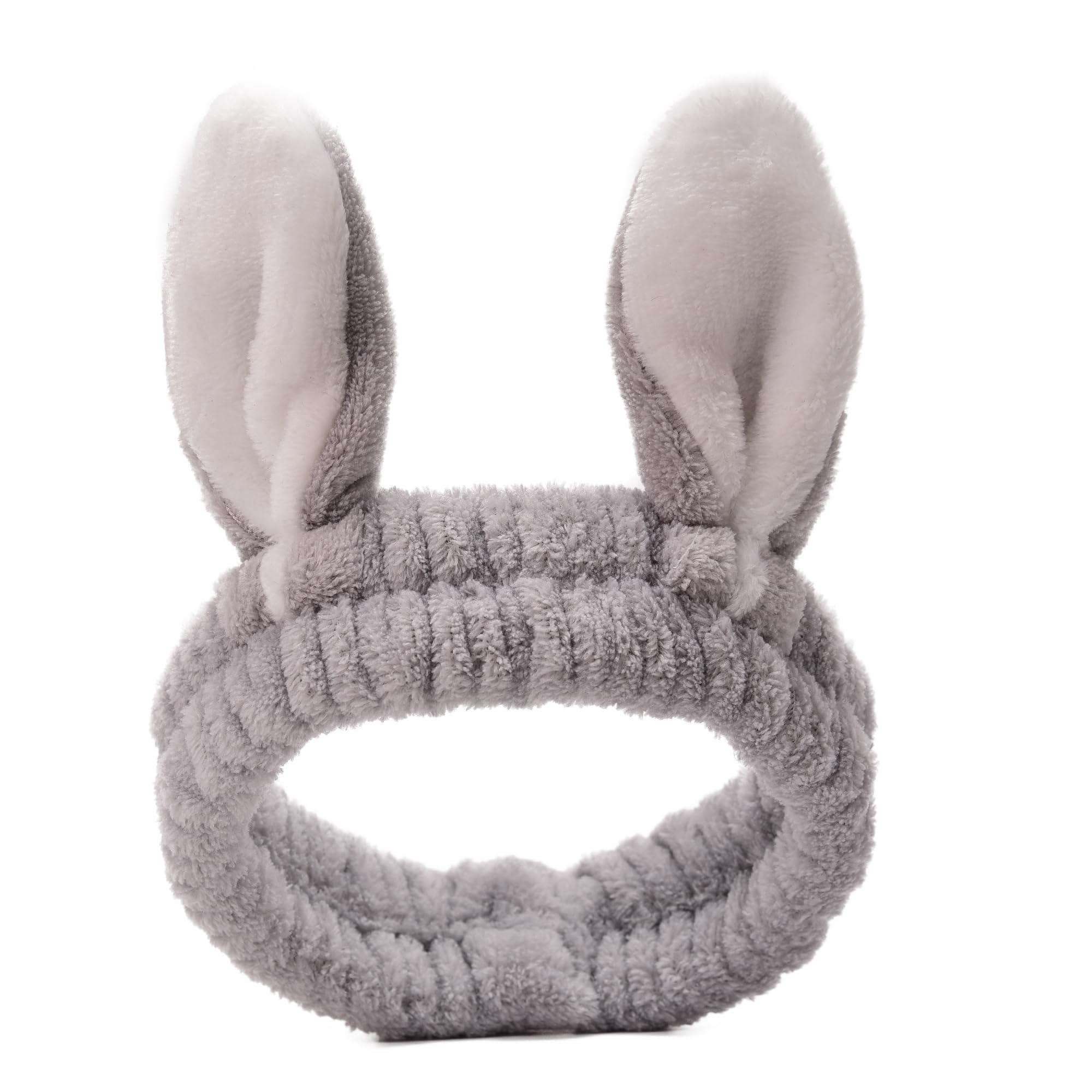 RarePicks Plush Bunny Ear Headband For Women & Girls Soft Elastic Hair Band For Women, Girls, Spa, Makeup, Face Wash, Skincare Routine, Cute Rabbit Ear Design, Beauty (Grey)-image-9