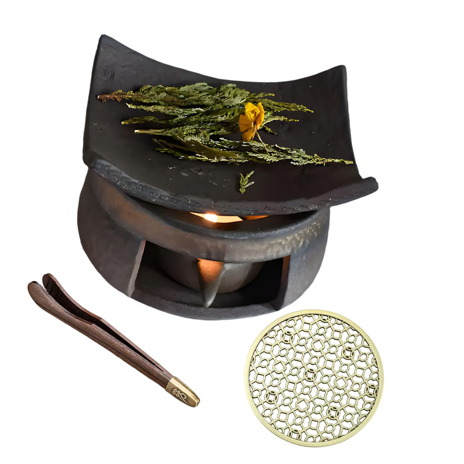 Tsophreniq Ceramic Scented Melter Herbal Tea Warmers Scented Holders Heater for Warm Meditations Ambiances Creation Stove