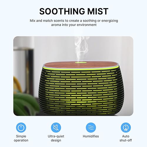 Miniatura 5 de Difusor de aceite esencial, difusor de aromaterapia de 13.5 fl oz para aceites esenciales, difusor ultrasónico con 2 modos de niebla, humidificador