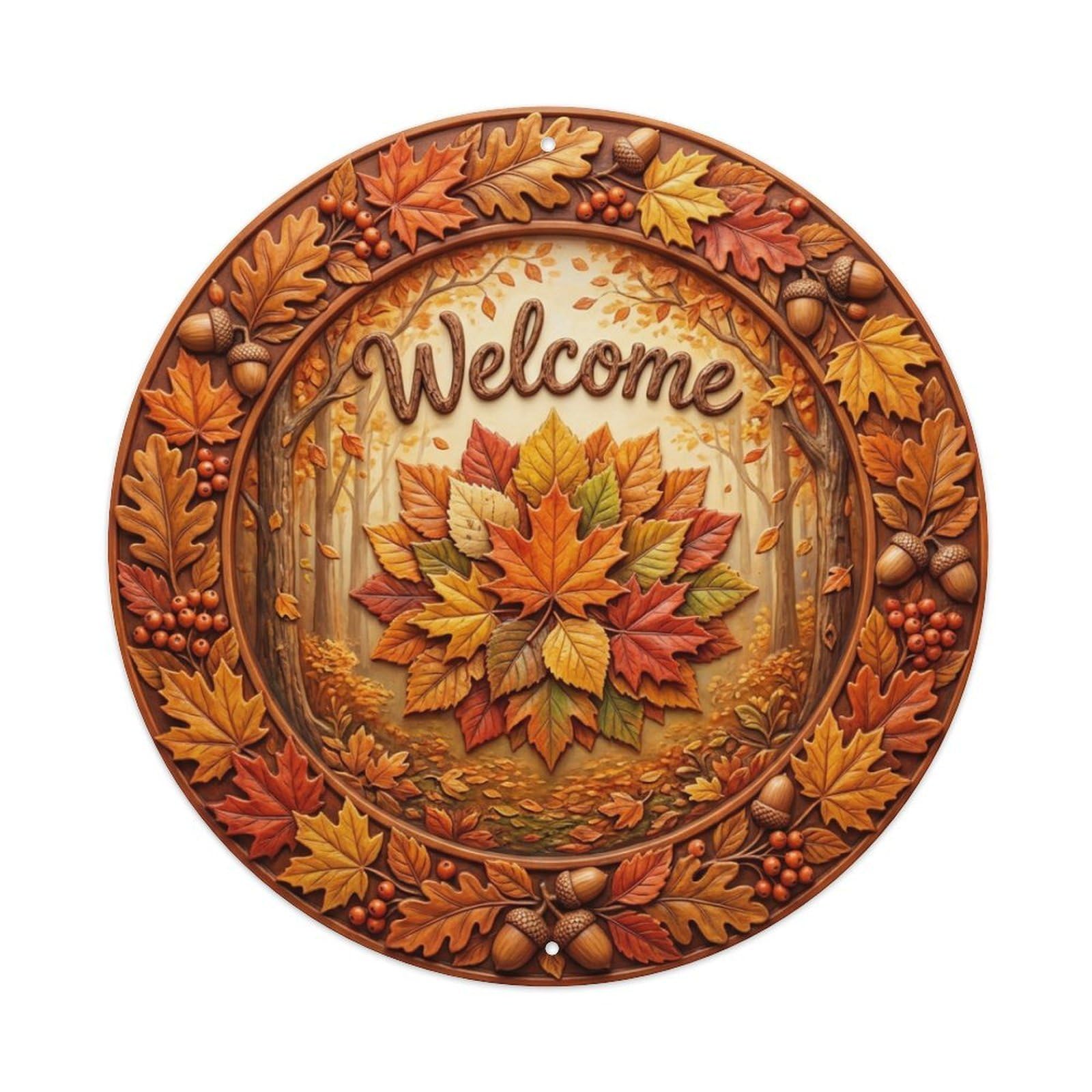 Tgrcjimh Style Metal Tin Sign Autumn Leaves Welcome Fall Harvest