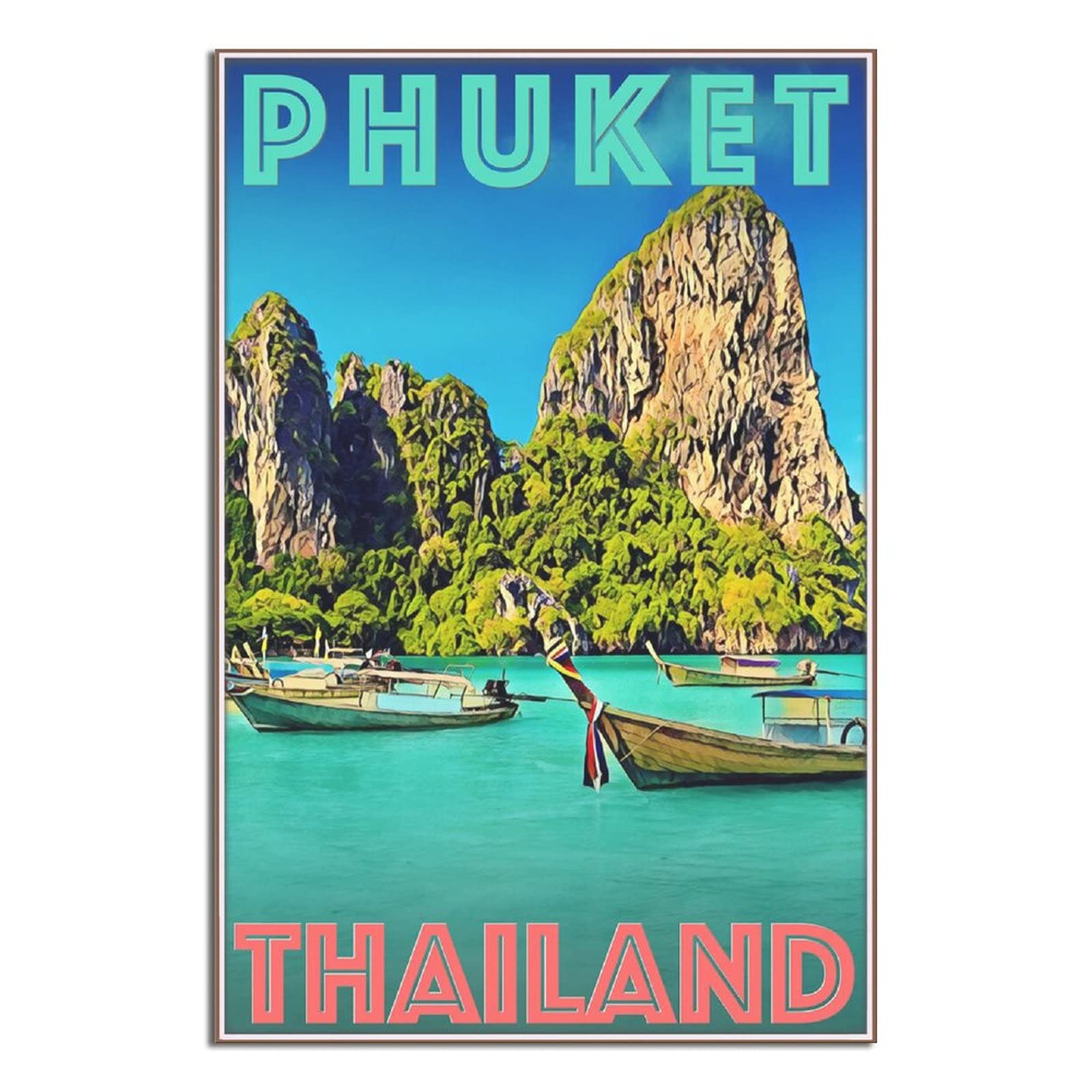 Kziwq T122 Metal Tin Sign Phuket Bangkok Thailand Boat Mountain Vintage Travel Tin Sign Vintage Rustic Decor Cave Coffee Shop Bar Bedroom Home Wall Decor Nostalgic Tin Sign 15X30cm