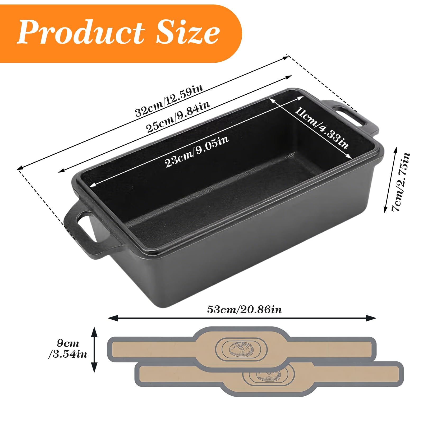Gusseisen Brotbackform mit Deckel & Antihaft-Silikonmatten, 25x13cm Kastenform für Sauerteig, Toast & selbstgebackenes Brot – Gleichmäßige Hitzeverteilung, Brotbacktopf aus Gusseisen