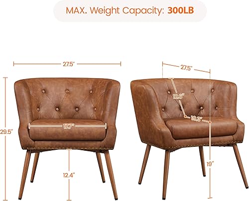 Miniatura 3 de Yaheetech Silla decorativa moderna, sillón retro de piel sintética, silla tapizada con patas de metal y cómodo cojín de asiento para sala de estar,