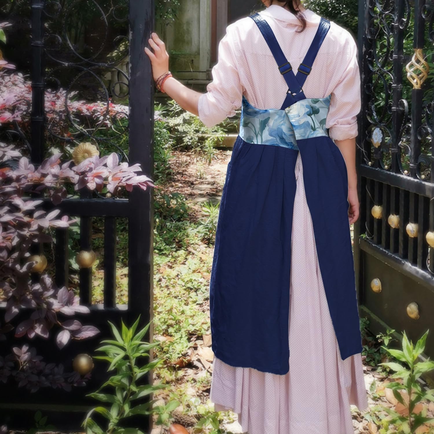 Uaussi Cotton Linen Apron Cross Back Work Apron for Women with Pockets Pinafore Dress X Cross Halter Apron for Chef Gardening - Image 3