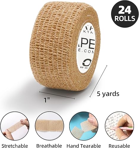 Miniatura 2 de OK TAPE Vendajes cohesivos autoadherentes  24 paquetes, 1 pulgada x 5 yardas, vendaje autoadhesivo no tejido para pulgar, dedo, muñeca, tobillo,
