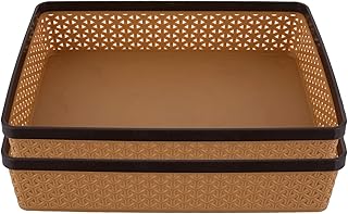 Kuber Industries Plastic Solitaire Stationary Office Tray|Solid Color & Woven Design|Document Organizer|Size 33 x 25 x 8 CM|Pack of 2 (Multicolor) Rectangular