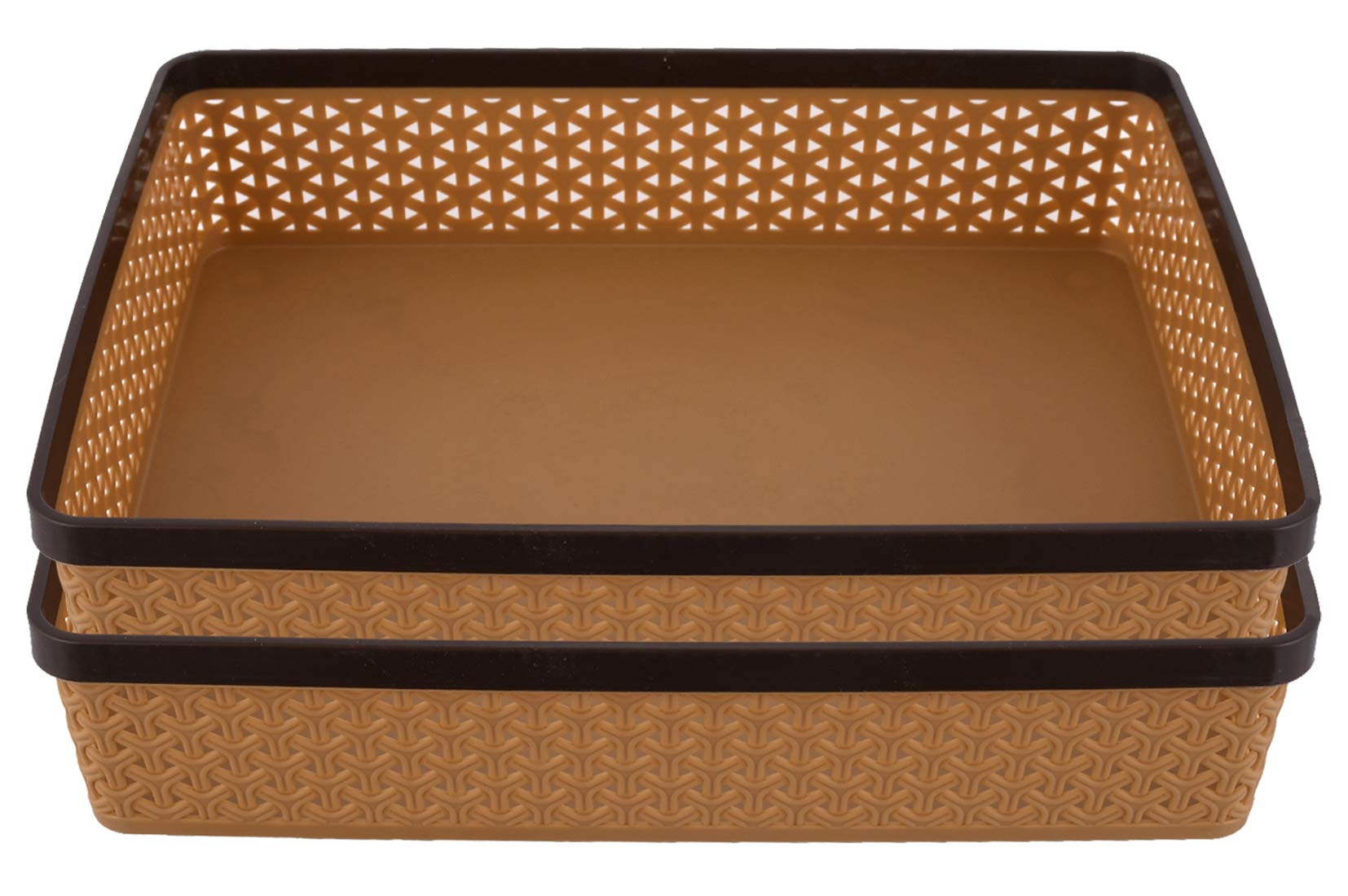 Plastic Solitaire Stationary Office Tray|Solid Color & Woven Design|Document Organizer|Size 33 x 25 x 8 CM|Pack of 2 (Multicolor) Rectangular