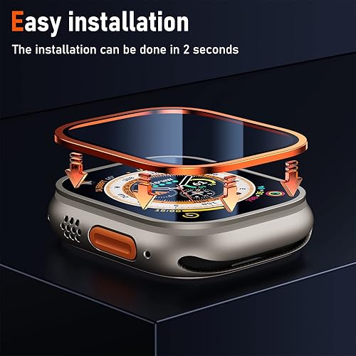 Miniatura 6 de BAZO Protector de pantalla para Apple Watch Ultra de 1929in marco de aleación de titanio con vidrio templado 9H ultrafino antiarañazos alta