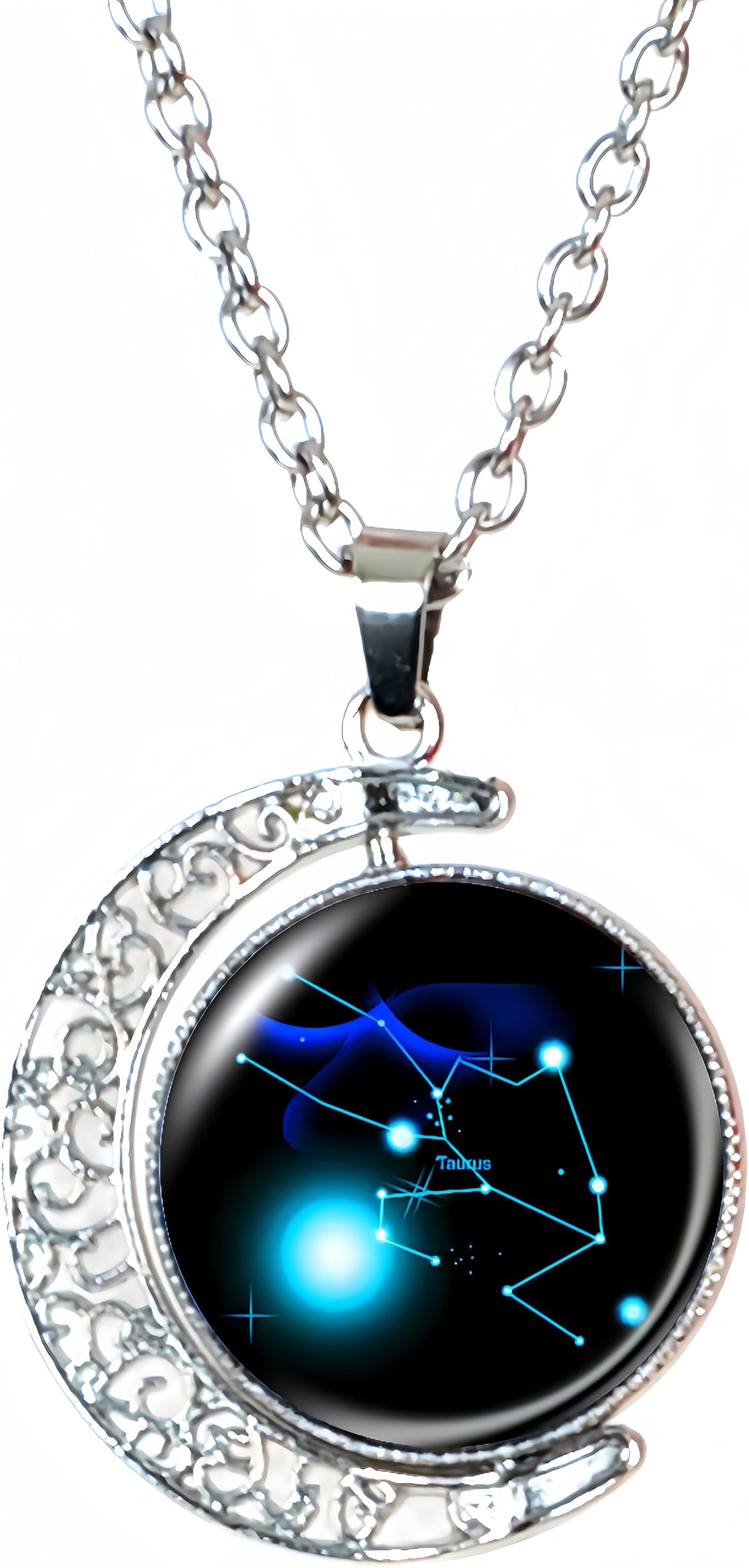 DEQIYIJI Zodiac Necklace Jewelry Birthday Gifts Astrology 12 Constellation Horoscope Sign Galaxy Crescent Half Moon Pendant Necklace