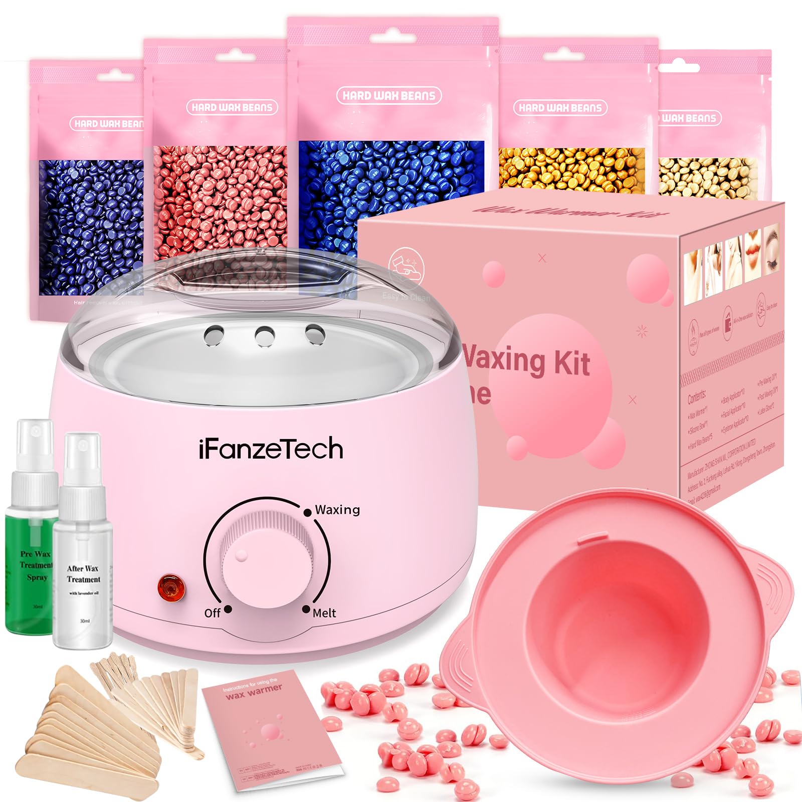 Waxing Kit for Women & Men: Wax Kit Wax Warmer for Hair Removal with 5 Packs Hard Wax Beads & Wax Pot, At-Home Wax Melt Warmer for Brazilian Bikini, Legs & Body, Ideal for Sensitive Skin & Beginners