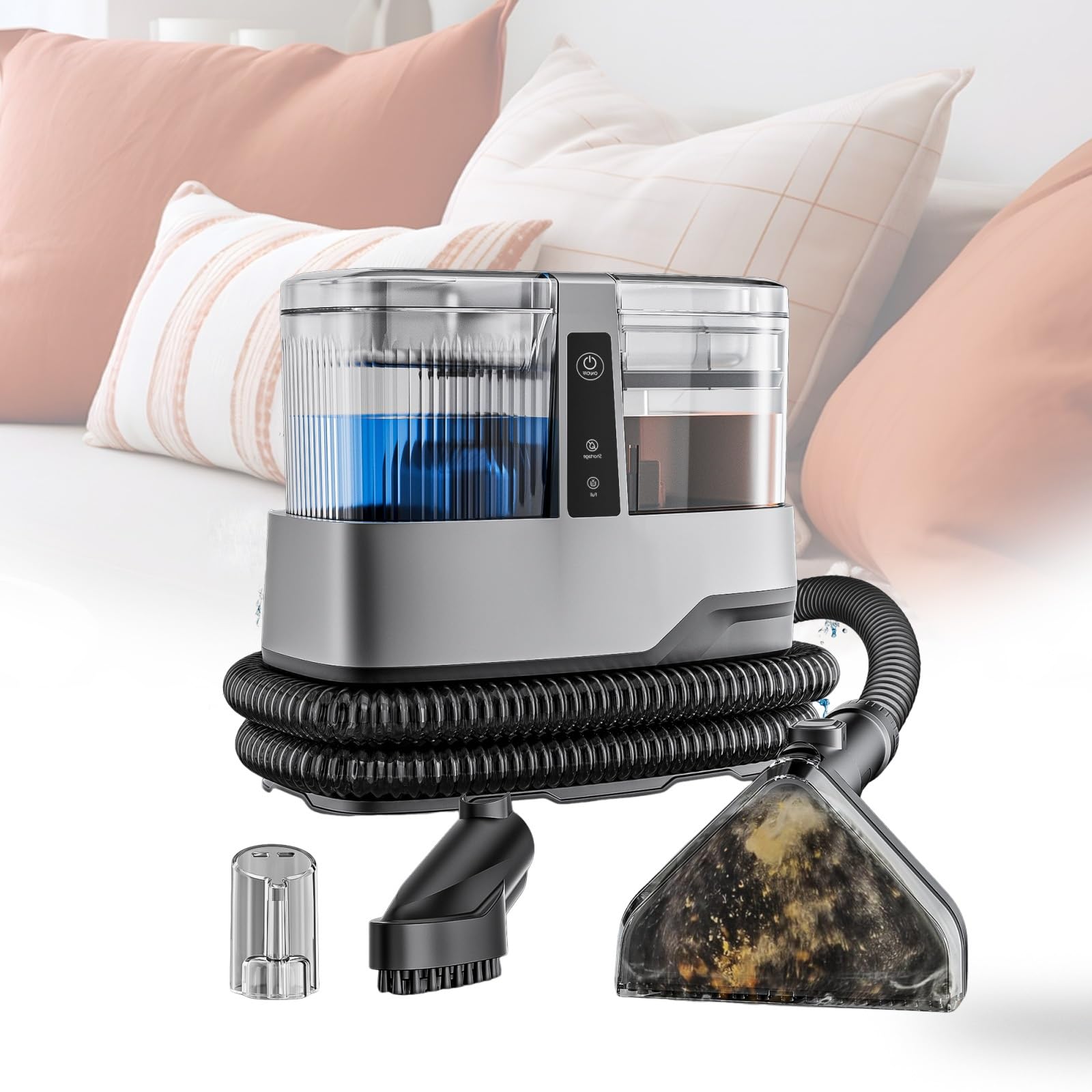 230V Limpiador De Tapicería De Coche Y Quitamanchas Portátil, 600W Potente, Portátil Con Cepillo, 600W Potente,Limpieza Rápida Para Interiores De Coche Y Sofás