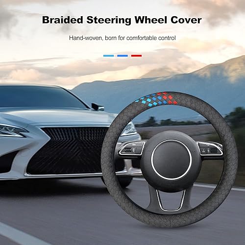 Miniatura 2 de Ergocar Funda trenzada para volante, de microfibra, de forma redonda, de gamuza, para invierno, cálido, protector para volante de automóvil,