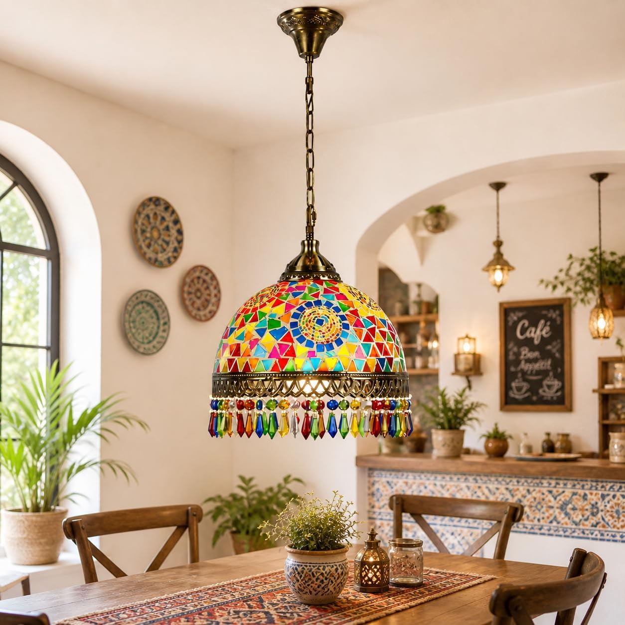 LEDSone Turkish Mosaic Pendant Light, Handmade Moroccan Style Ceiling Light, Multicolour Hanging Lamp E27 for Living Room, Bedroom, Dining Room & Hallway