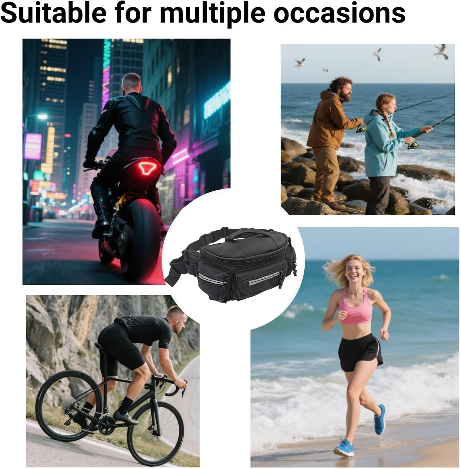 Fanny Pack for Men Women with Reflective Stripe, Concealed Casual Waist Bag with Adjustable Belt for Cycling Hiking Fishing Camping Travel (black) - Image 5