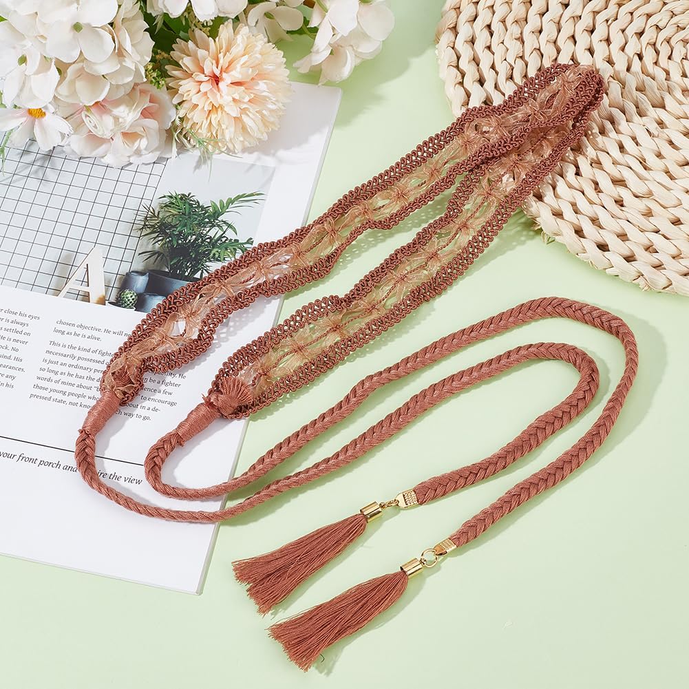 GORGECRAFT Bohemian Braid Waist Belt Gray Cotton Fiber Vintage Western Knotted Woven Bowknot Ropes - Image 4