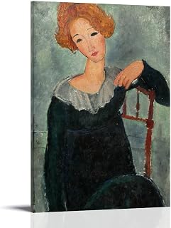 WangXianYY Amedeo Modigliani Wall Art Painting Poster Woman with Red Hair(1917) Print Photo Art Painting Canvas Home Decorative Bedroom Modern Decors Frame 12x18inch(30x45cm)