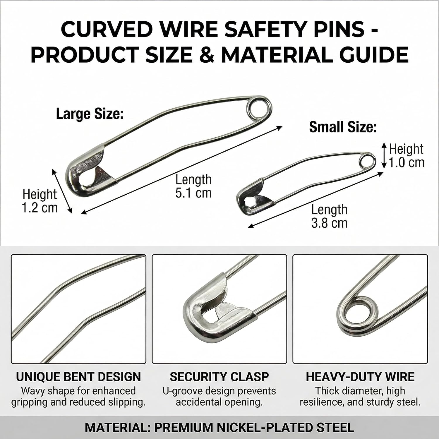 200pcs Curved Safety Pins for Quilting, Sharp-Point Basting Pins for Fastener, Large Curved Pins for Fabric Sewing & Crafts, Rust-Resistant, Transparent Storage Box Included(2 Inch)