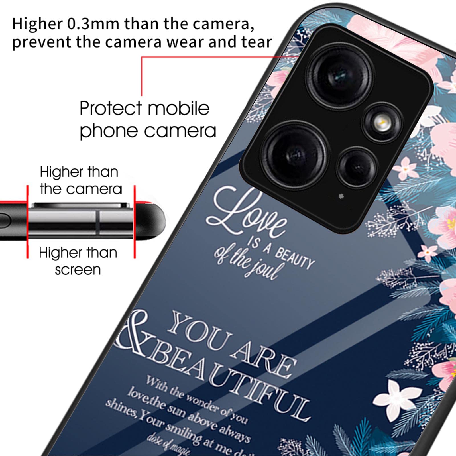 Dedux Custodia Cover per Xiaomi Redmi Note 12 4G, Custodia in Vetro Temperato Cielo Stellato + Morbida Protettivo TPU Case Cover. Luna Legata alla Corda