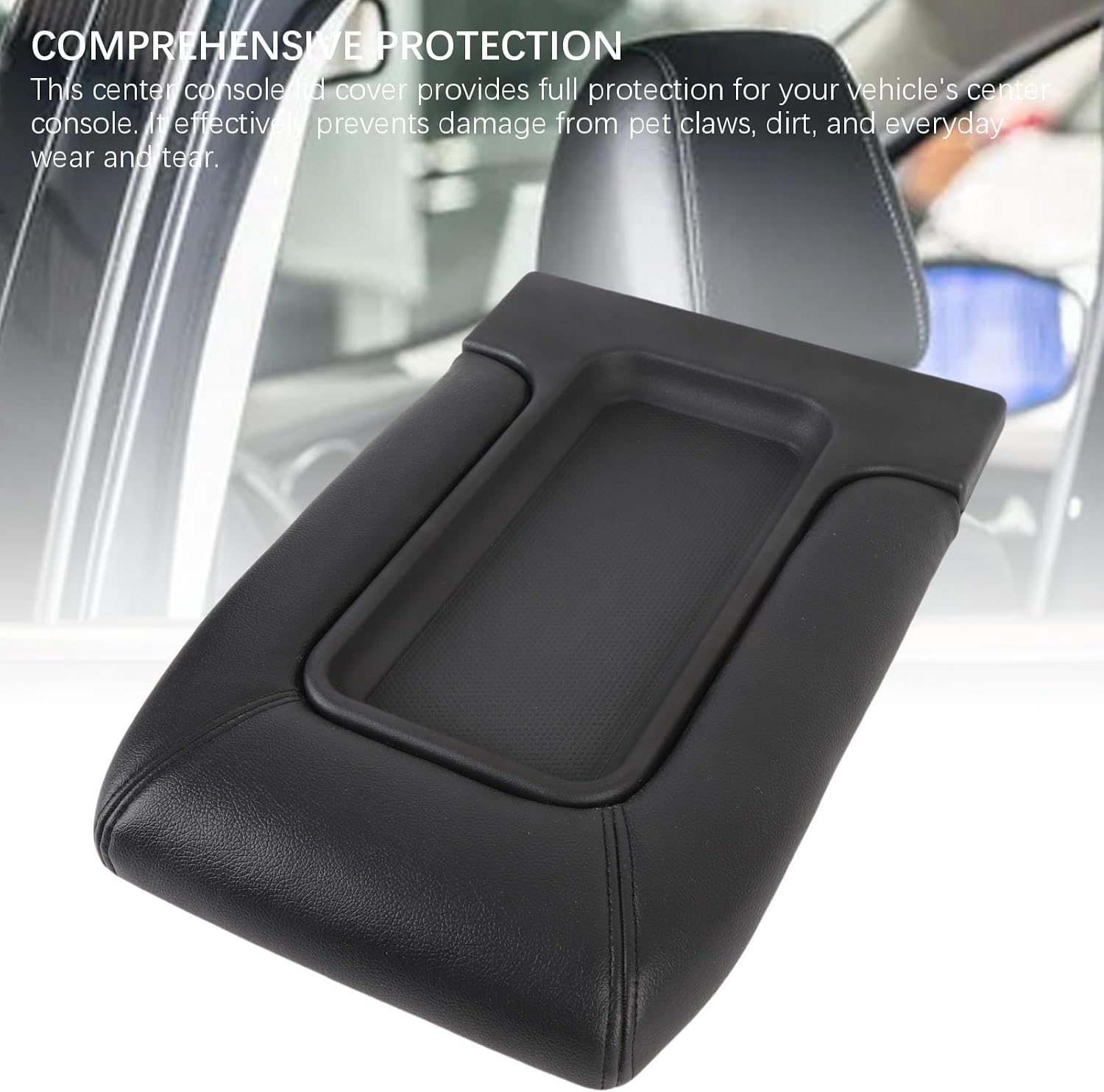 Yctze Center Console Lid Black Artificial Leather Armrest Cover Replacement for EXT Pickup Truck 20022003, Compatible with 19127364 19127365 19127366, Seamless