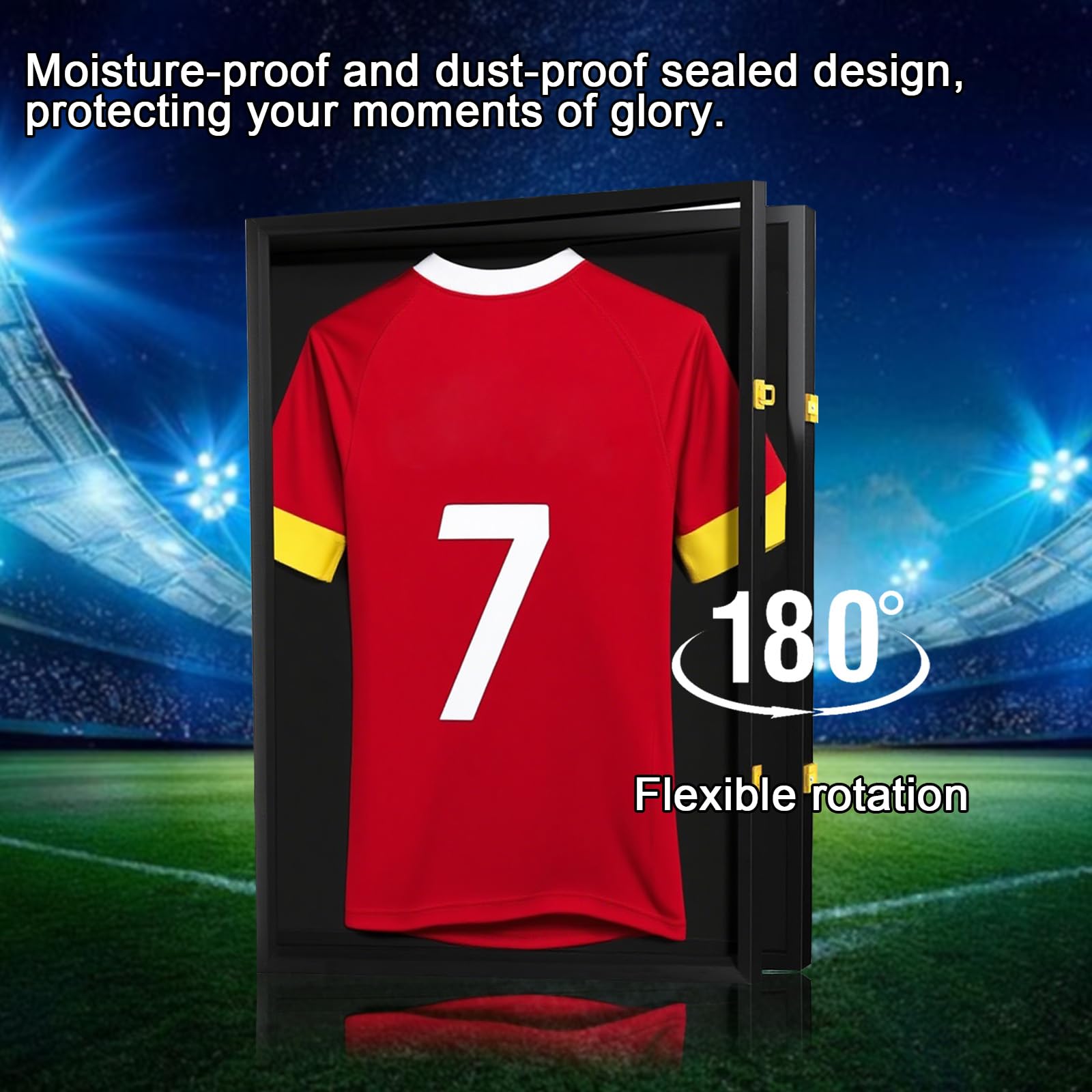Cornice per maglietta da calcio, 600 mm x 800 mm, in legno e acrilico, kit telaio per maglietta da calcio per adulti, maglietta sportiva standard, maglietta da rugby, maglietta a fascia, nera