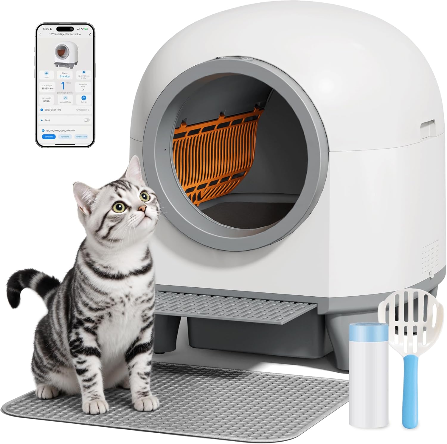 JUMMICO Self Cleaning Cat Litter Tray 90L – APP Controlled,Automatic Litter Box with 9 Safety Sensors,Odorless,Extra Large Enclosed Litter Box for Multiple Cats,Easy to adapt