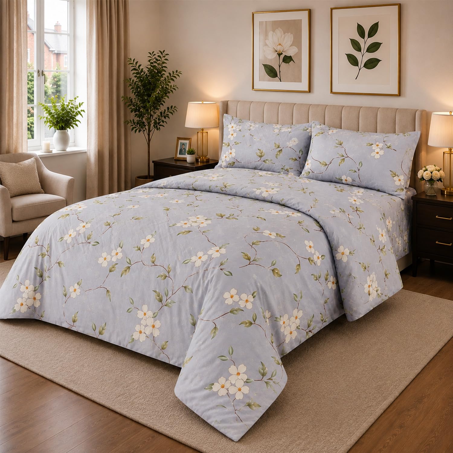 Opulent Living Floral Duvet Cover Sets - Fitted Sheet and Pillowcase Set