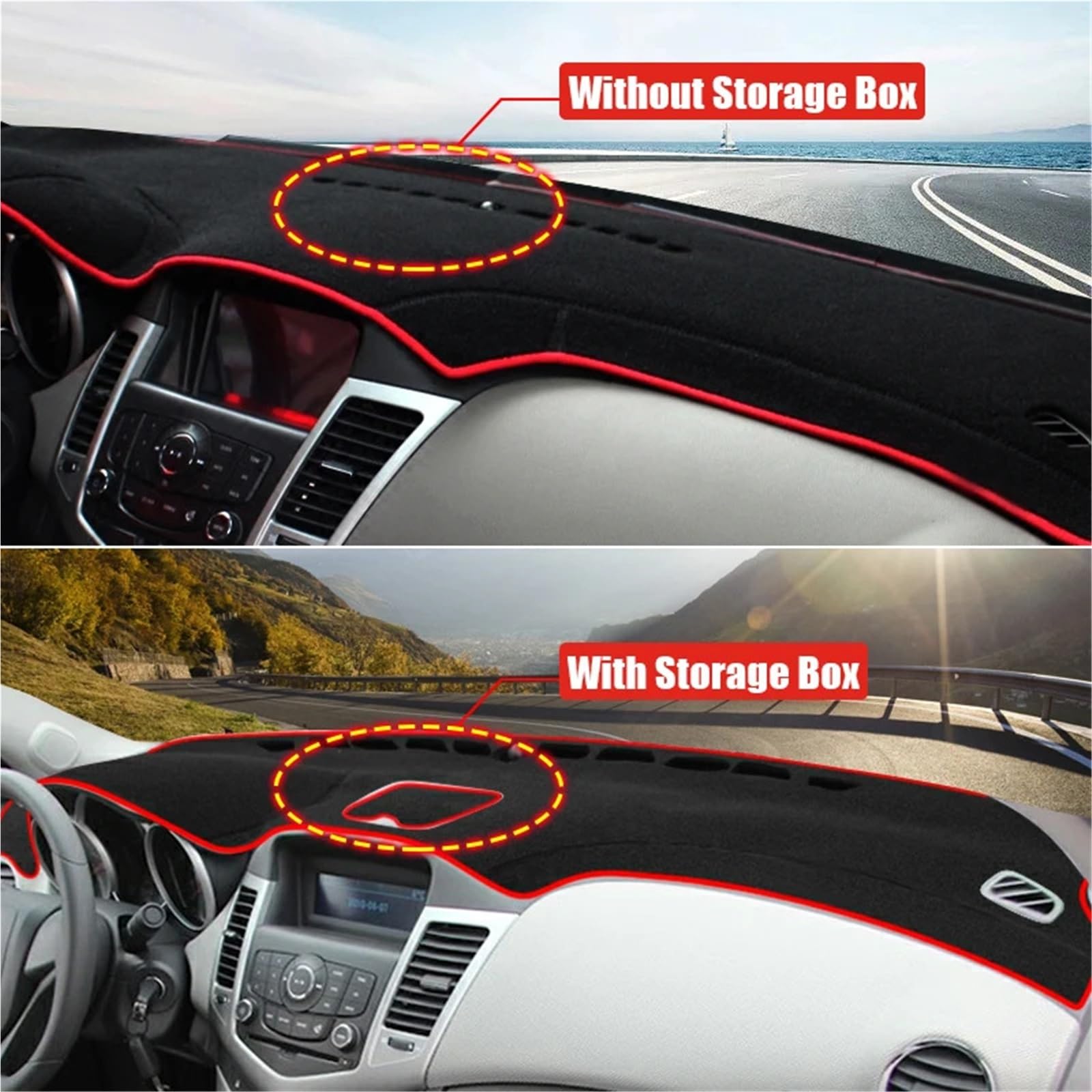 Pokrowiec na deskę rozdzielczą samochodu Pasuje do Chevrolet Cruze 2009-2015 Pokrywa deski rozdzielczej samochodu Anty UV Podkładki Dywaniki Antypoślizgowa mata ochronna(B Black Not Storage)