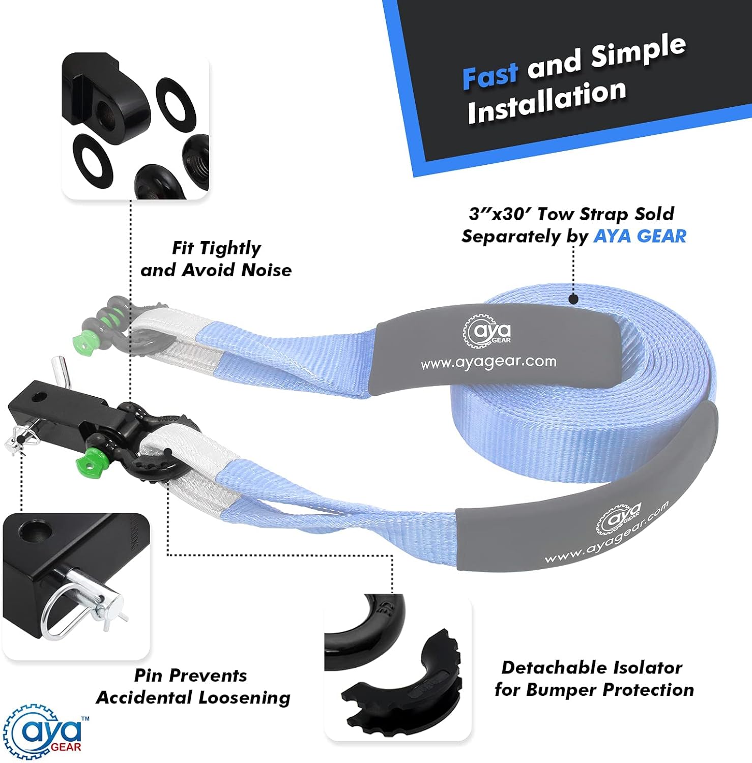 Shackle Hitch Receiver 2 inch 35,000lbs Break Strength Heavy Duty Receiver with 5/8" Screw Pin, 3/4 Shackle. Vehicle Recovery Off-Road, Towing Accessories Compatible with Trucks Jeeps