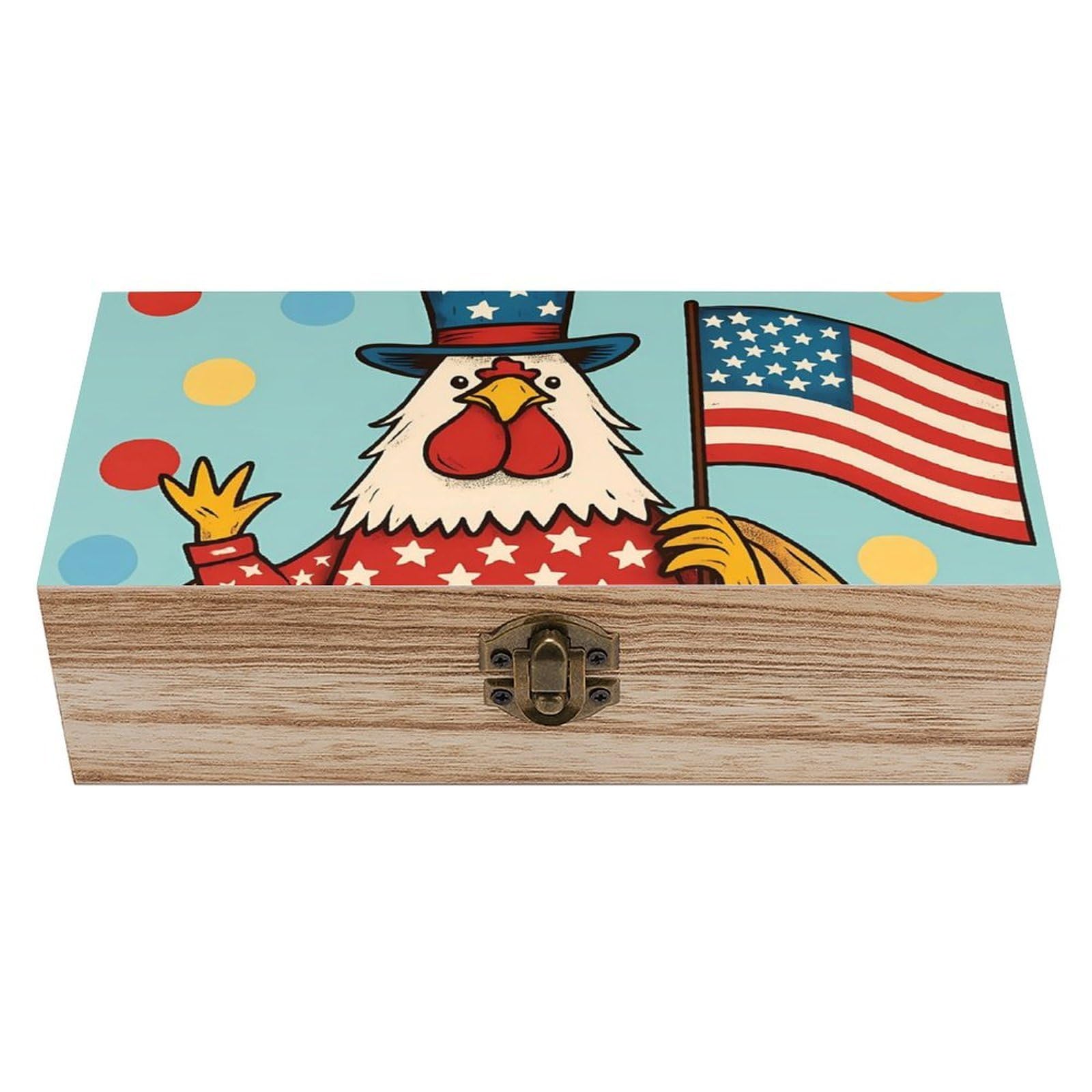HLBSDM Funny American Rooster Retro Wooden Storage Box Jewelry Art Gift Boxs Decorative Keepsake Boxes
