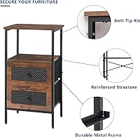 Vista 7 de Juego de 2 mesitas de noche, mesita de noche alta con cajones, mesas auxiliares para dormitorio, mesa auxiliar de ratán, mesita de noche con estante