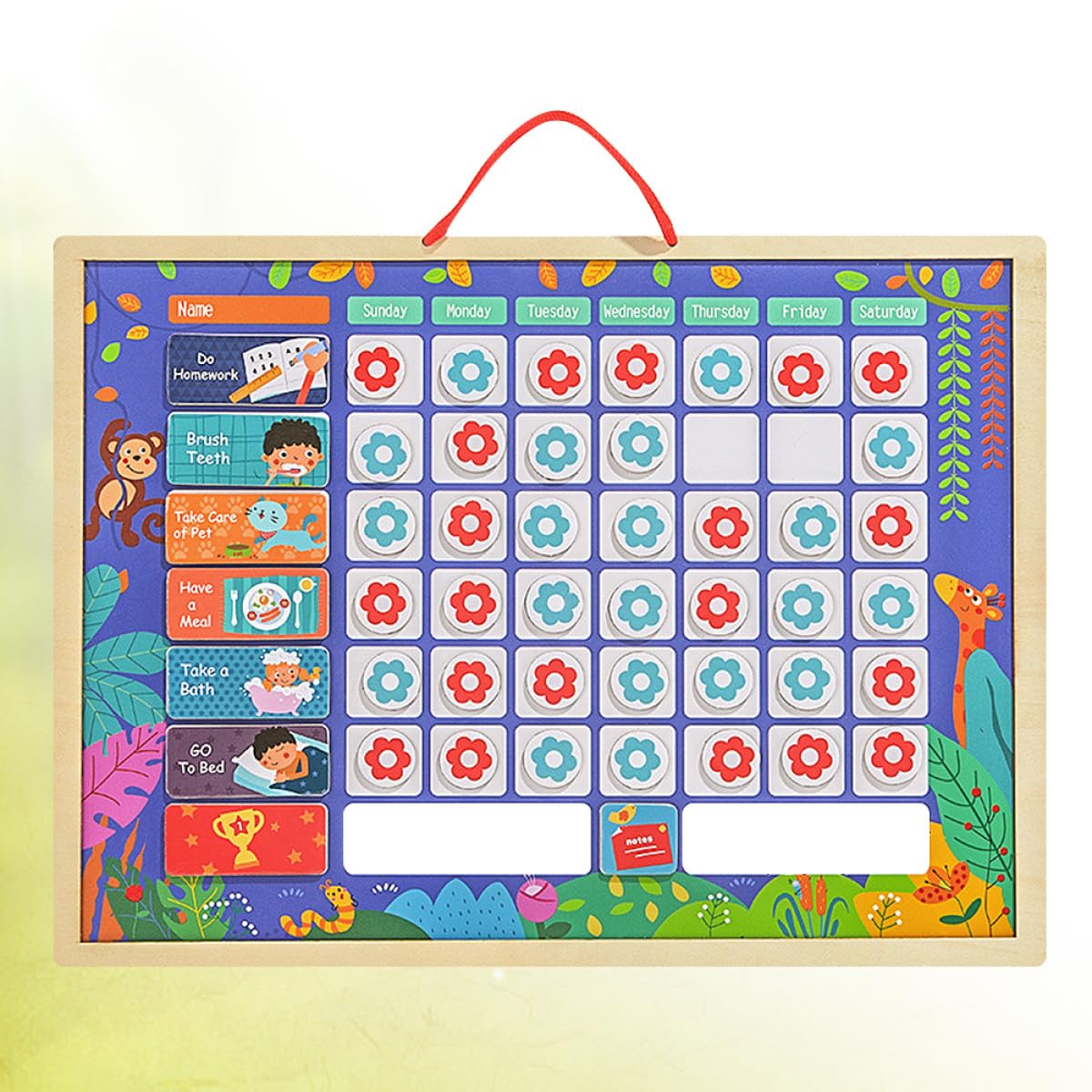 Operitacx Tabla de Recompensas Estándar para Niños de Buenos Hábitos | Tablero de Gráficos de Comportamiento, Registro de Crecimiento, Mesa Colgante de Madera