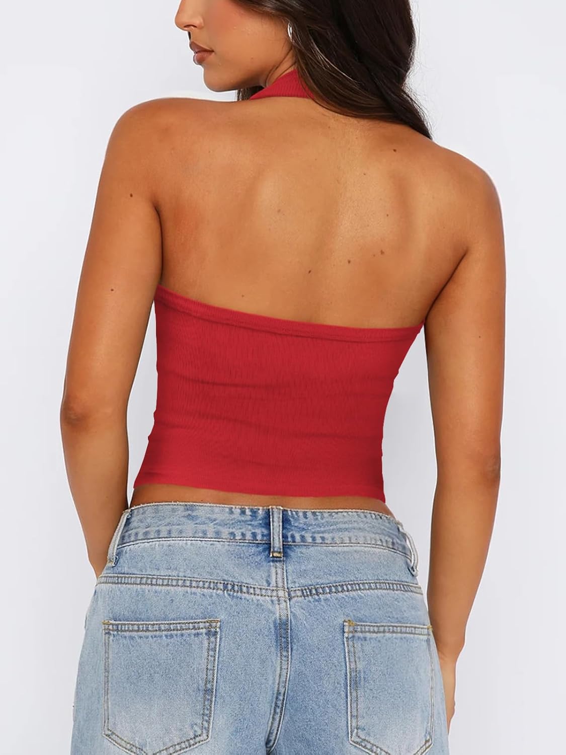 Womens Button Down Tank Top for Women Ribbed Button Up Halter Fitted Vest Summer Sexy Trendy Cute Crop Going Out Tops - Image 2