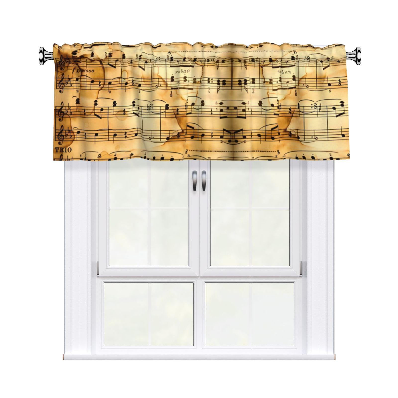 WHJSSF Vintage Music Note Art Prints Housewarming Gift – Peach Skin Window Valance 54x18 for a Cozy Kitchen Refresh