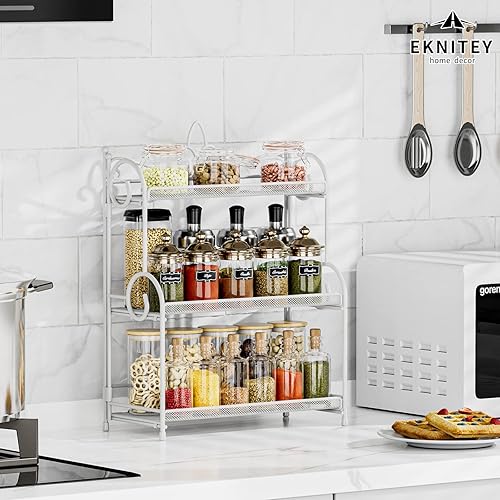 Miniatura 3 de EKNITEY Organizador de encimera para baño, organizador de fregadero de baño de 3 niveles, organizador de especias para encimera, estante de