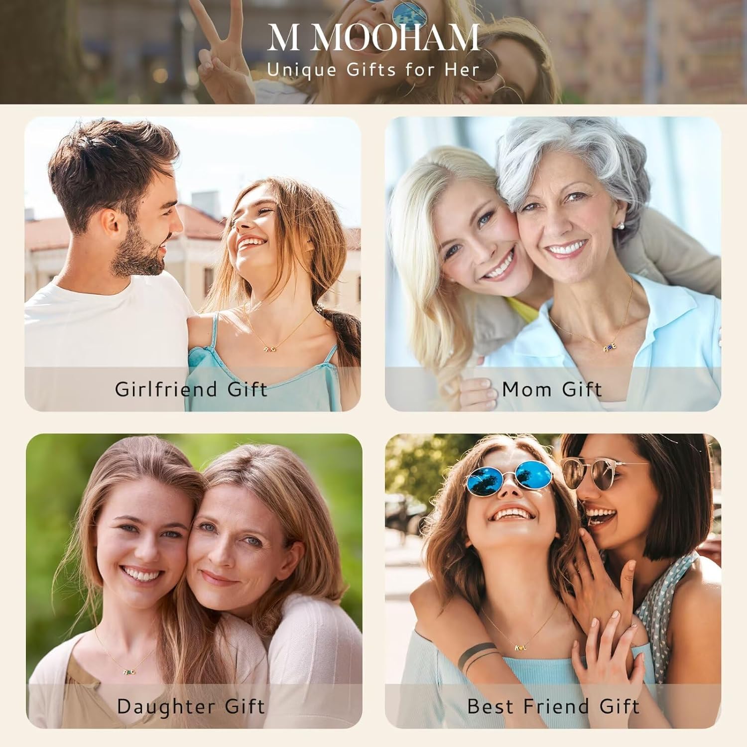 M MOOHAM Valentines Gifts for Kids Women - Heart Initial Birthstone Necklace for Women Girls 14K-Gold-Plated Two Initial Personalized Necklaces Jewelry Birthday Gifts for Mom Sister Wife Best Friend - Image 6