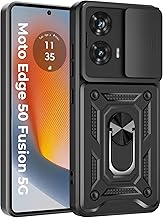 A rtistque Armor Bumper Back Case Cover for Motorola Moto Edge 50 Fusion 5G / Moto G96 5G | Stylish Ring Holder & Inbuilt Stand | Sliding Camera Cover | Moto Edge 50 Fusion 5g Back Cover - Black