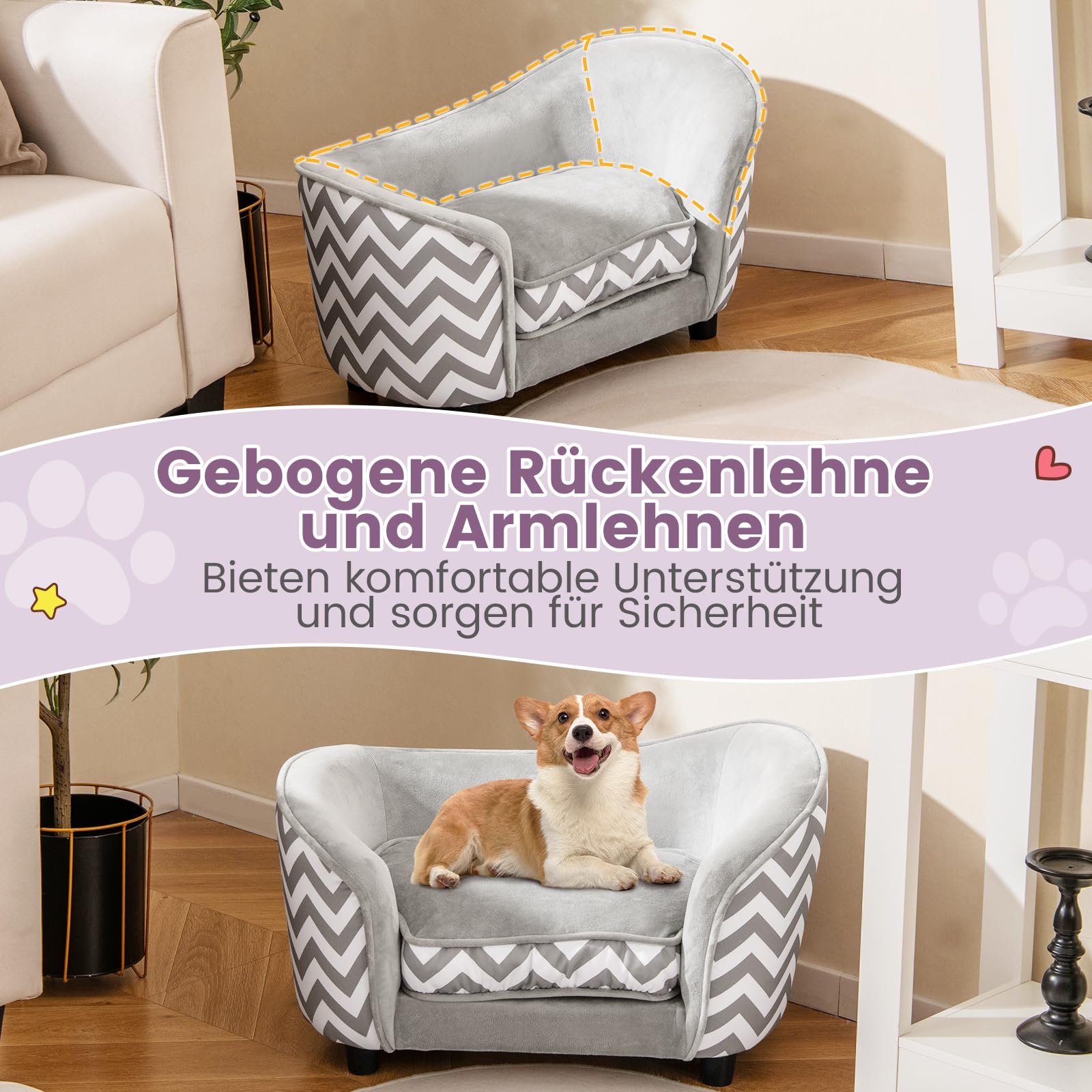 COSTWAY Legowisko dla kota, mała sofa dla psa, 70 x 41 x 40 cm, sofa dla kota z miękką, wyściełaną poduszką i poszewką nadającą się do prania, sofa dla małych psów, kotów, kanapa dla kotów do 50 kg