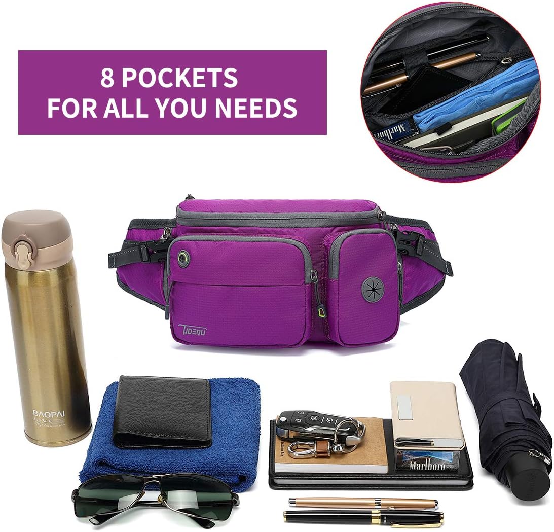 TUDEQU Fanny Pack for Women Men Hiking Waist Packs,Water Resistant Belt Bags with Adjustable Strap,2 Hidden Bottle Holders,Hip Bum Bag for Outdoors Workout Traveling Casual Running Hiking Cycling : Sports & Outdoors