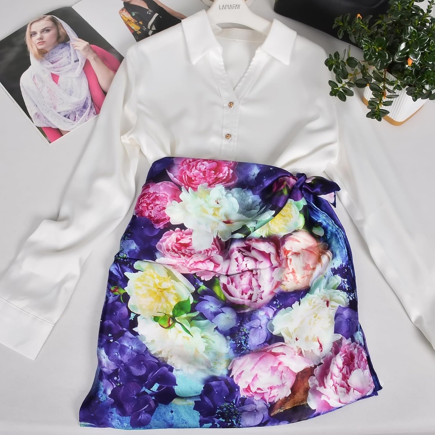 100% Mulberry Silk Scarf for Women Neck Oblong Headscarves Long Floral Print Lightweight Silk Wraps Shawls 67"*20" - Image 6