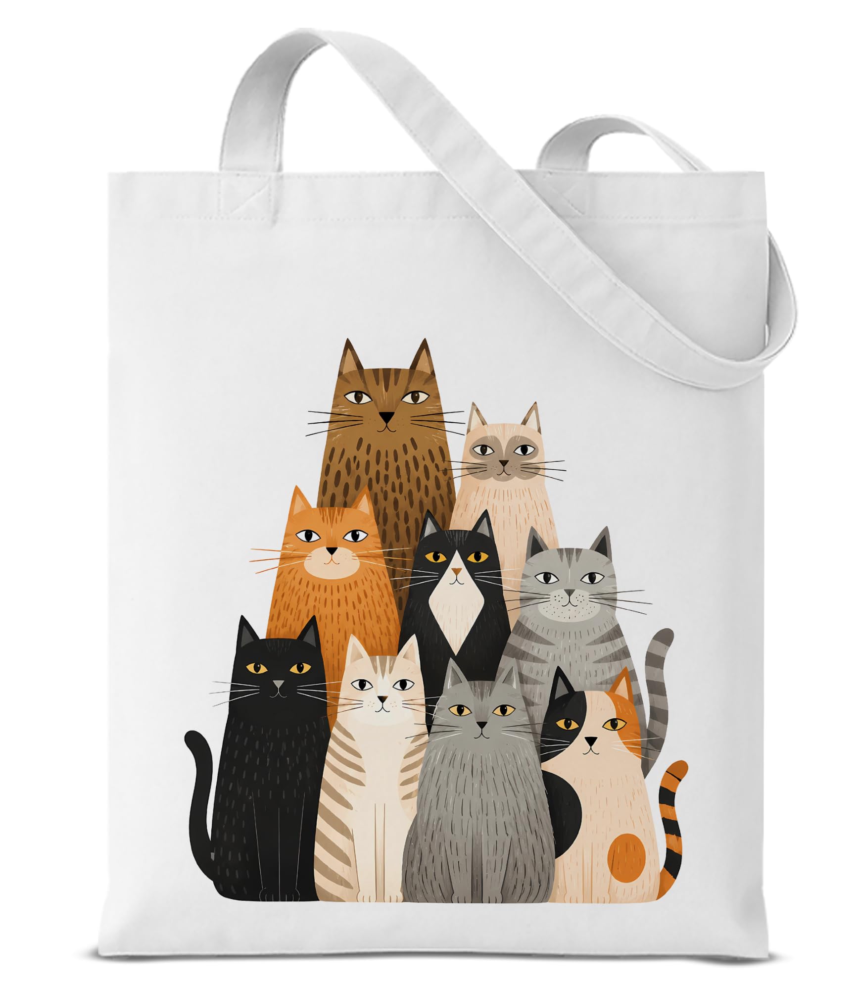 Cute Cat Canvas Tote Bag for Women， Aesthetic Reusable Shoulder Bag for Shopping Travel Work