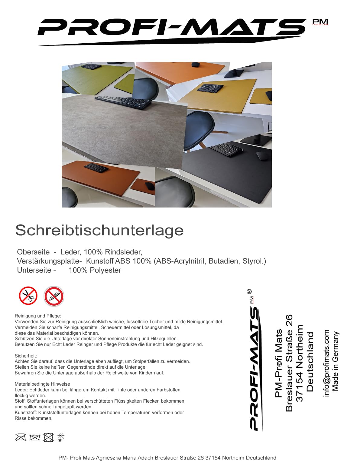 Gewinkelte Schreibtischunterlage mit Kantenschutz Echt Leder 90 x 47 Schwarz Silbergraue Naht