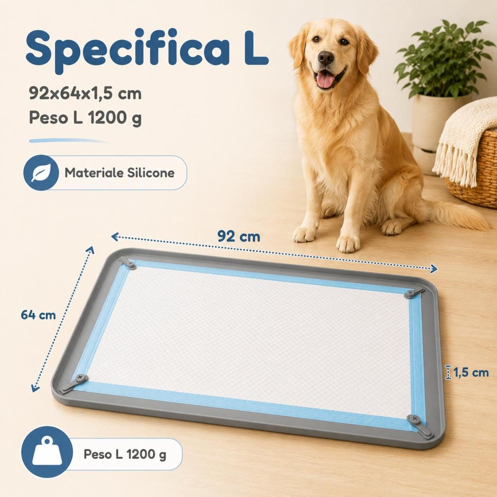 Porta Traversine Per Cani - Vassoio Igienico In Silicone Antiversamento | Bordo Alto Antigoccia E Antiscivolo | Per Appartamento, Camera O Soggiorno Su Qualsiasi Pavimento