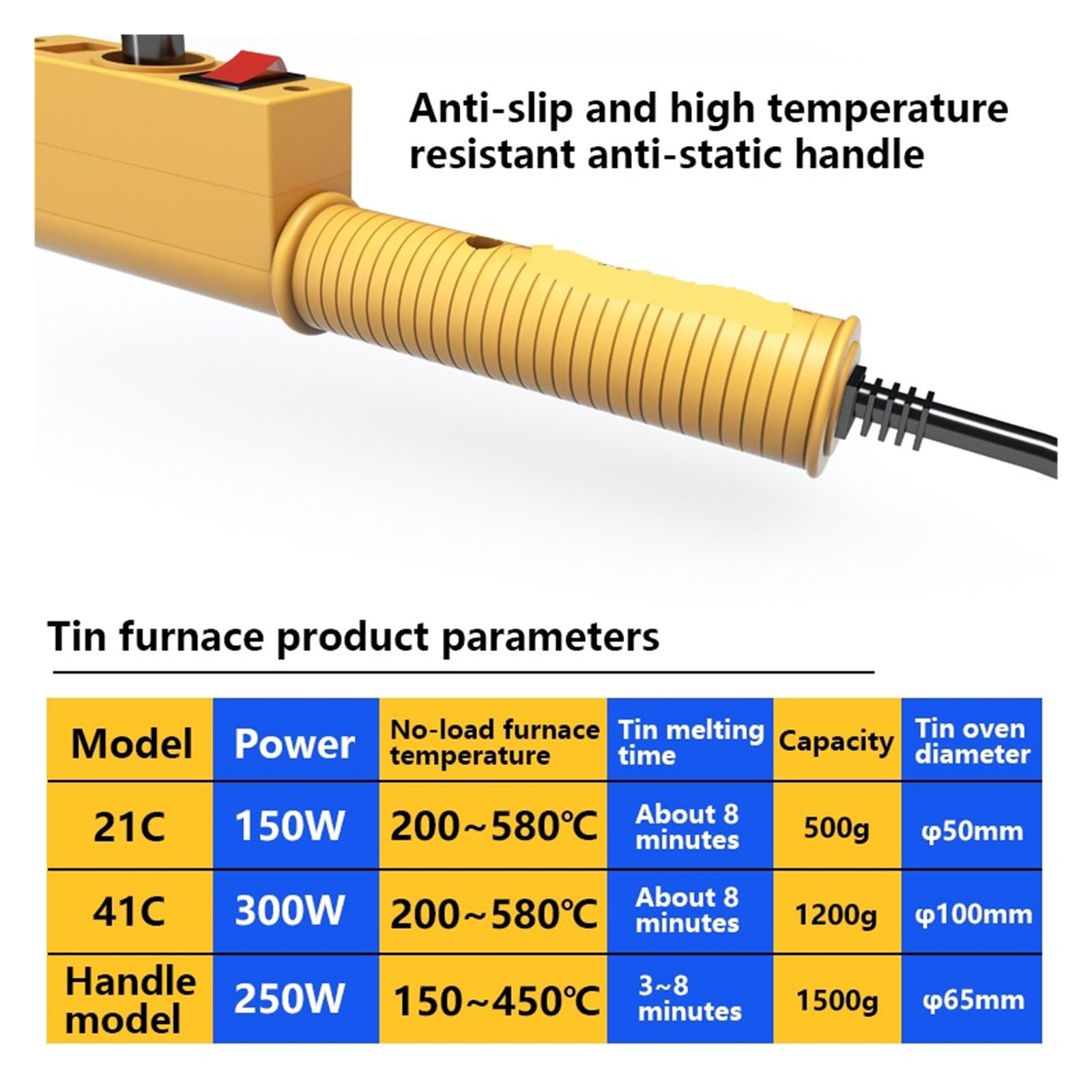 Crisol de mano de 150W/300W, horno de fusión de estaño con temperatura ajustable, herramientas de desoldar y soldadura electrónicas portátiles(Red Silver Tone)