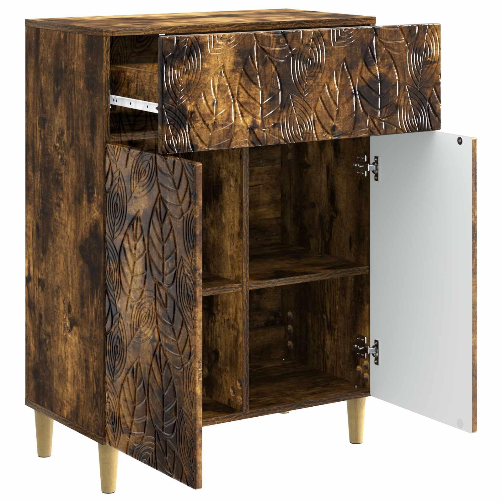 Aparador de roble ahumado, 66 x 34,5 x 90 cm, cómoda con cajón y 2 puertas, aparador vintage de madera, armario auxiliar para salón, pasillo y cocina