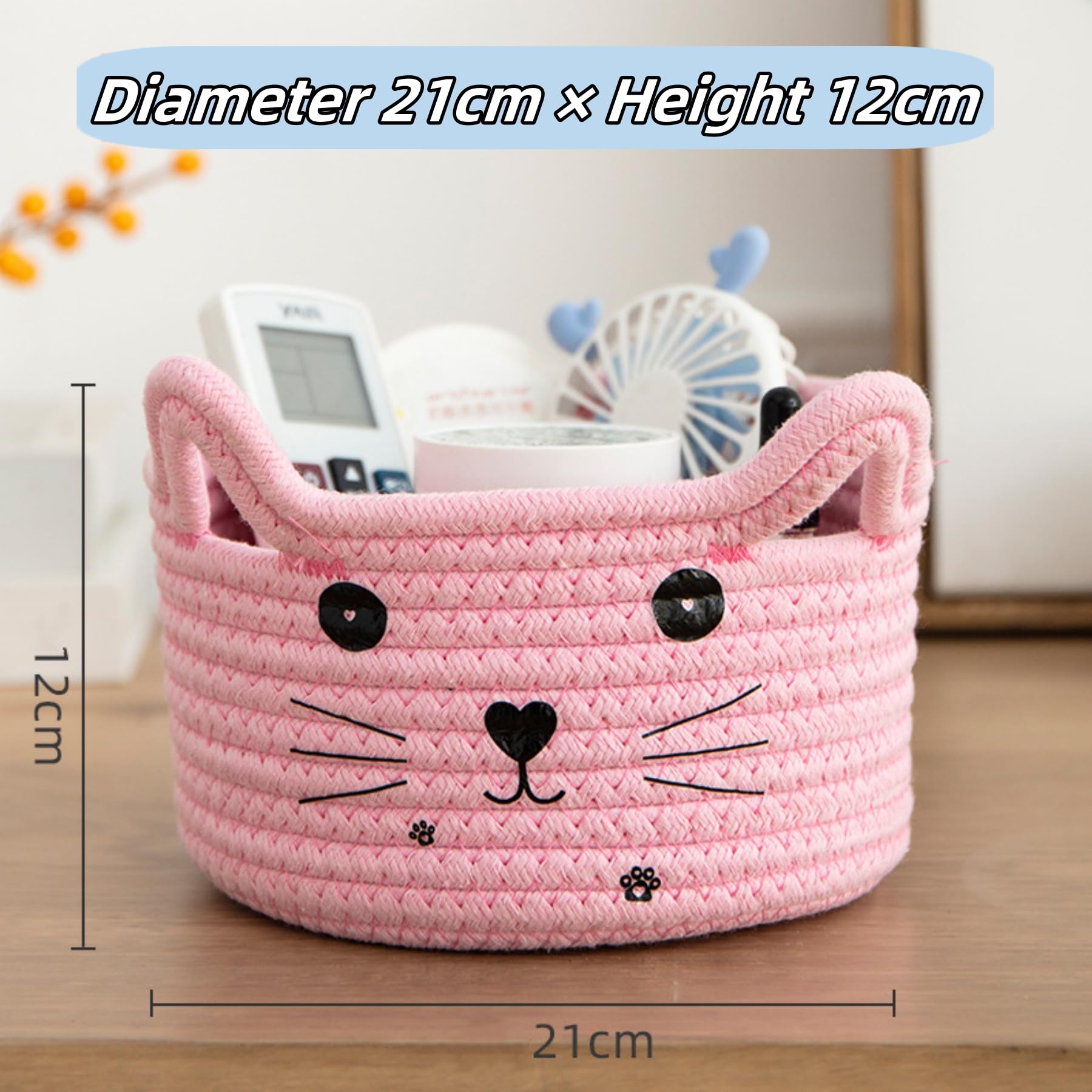 Tokaneit Joli Panier de Rangement Tissé en Forme D'animal, Panier en Corde de Coton Mignon, Panier de Rangement Tressé en Coton, Convient pour Le Rangement de La Chambre et du Salon (Rose)