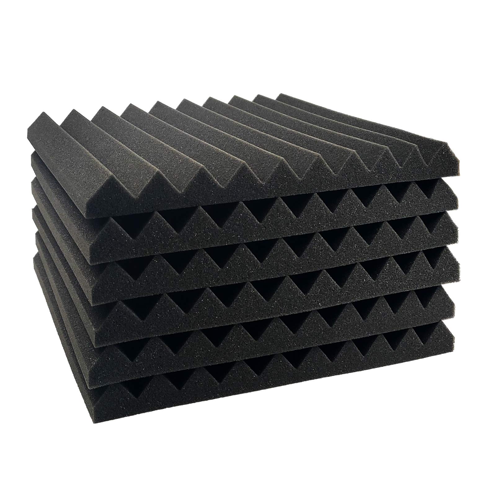 JBER 12 Pack Acoustic Foam Panels, 1" X 12" X 12" Studio Soundproofing Wedges Fire Resistant Sound Proof Padding Acoustic Treatment Foam (Black)