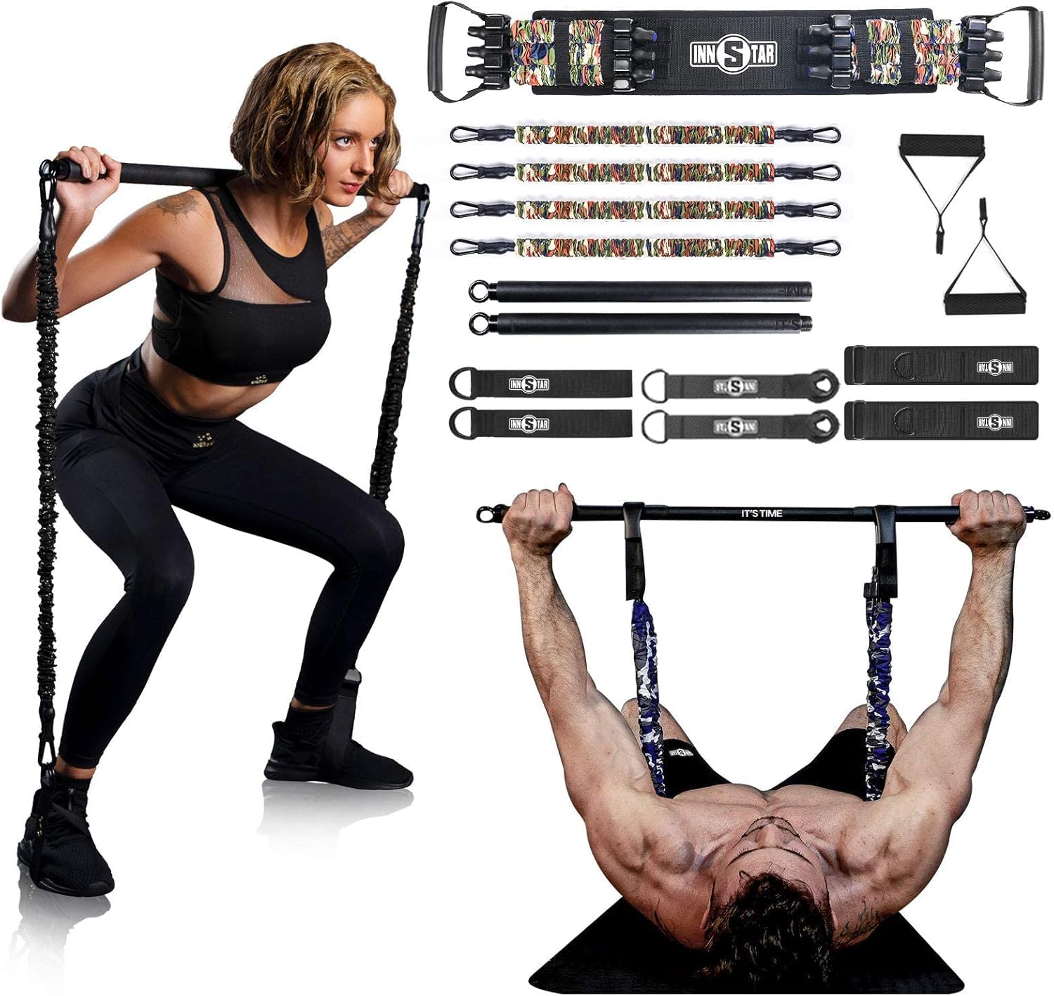 INNSTAR Tragbares Home Gym 3.0 Set, elastische Pilates für Krafttraining im Fitnessstudio zu Hause, Kit Fitness Professional für Ganzkörpertraining (Grün-69 kg)
