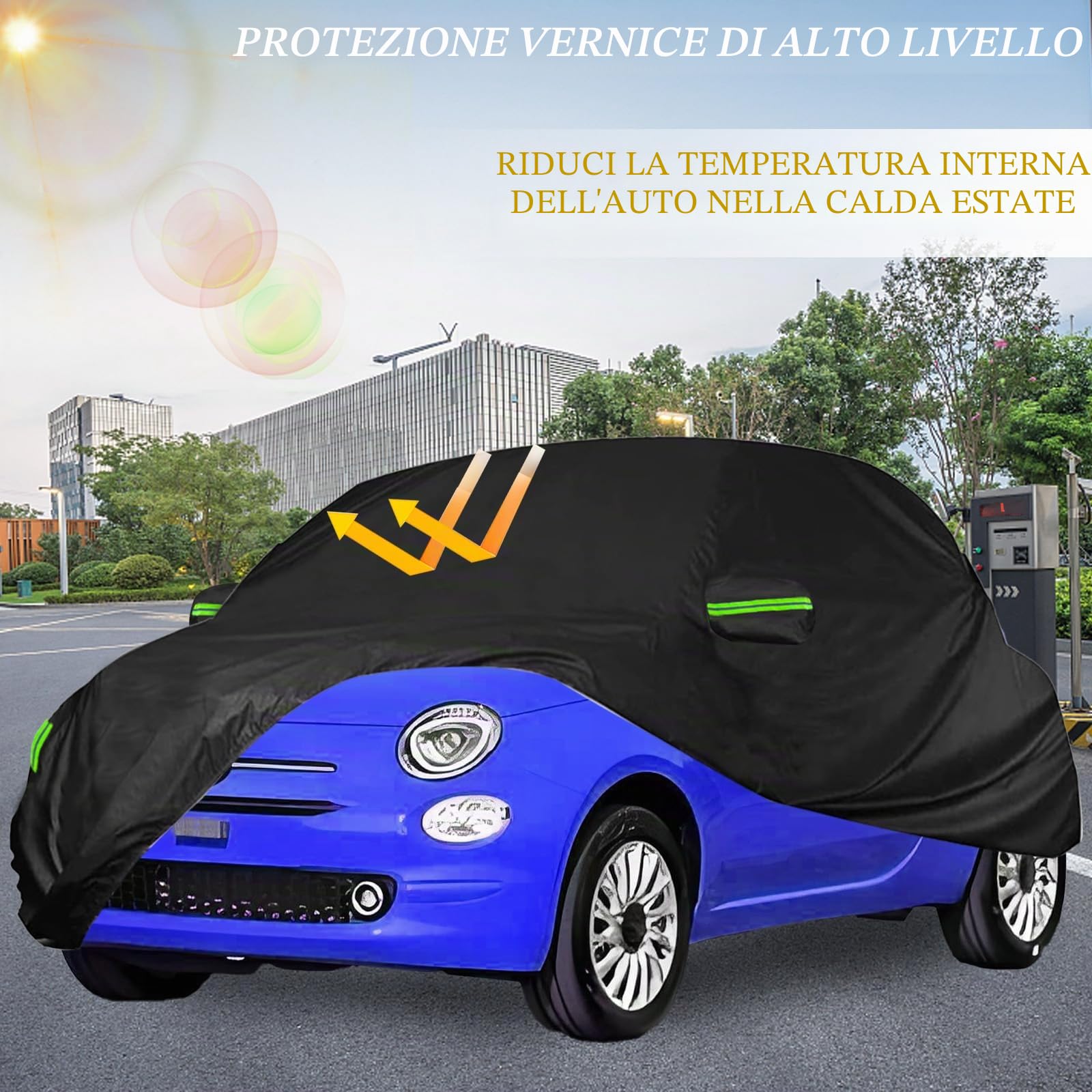 Telo Copertura Auto Impermeabile per Fiat 500/500C/500E/Abarth 2007-2024, Telo Copri Auto per Esterno, Anti-UV Antipolvere Copriauto Antipioggia Antineve Telo Copriauto da Esterno
