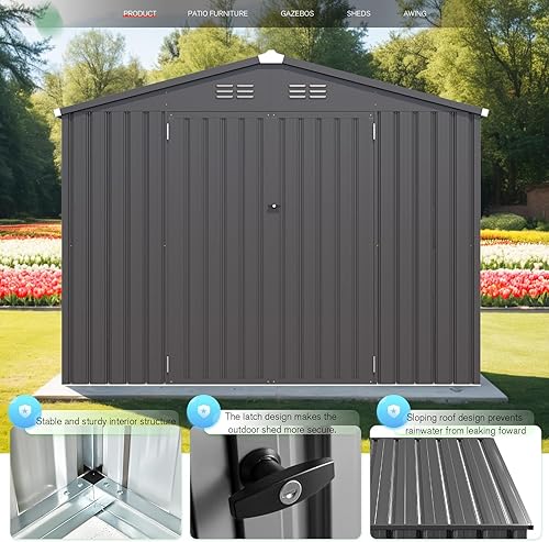 Vista 36 de AECOJOY Cobertizo de almacenamiento de metal de 8 x 6 pies para exteriores, cobertizos de acero de 6 x 8 pulgadas y almacenamiento al aire libre