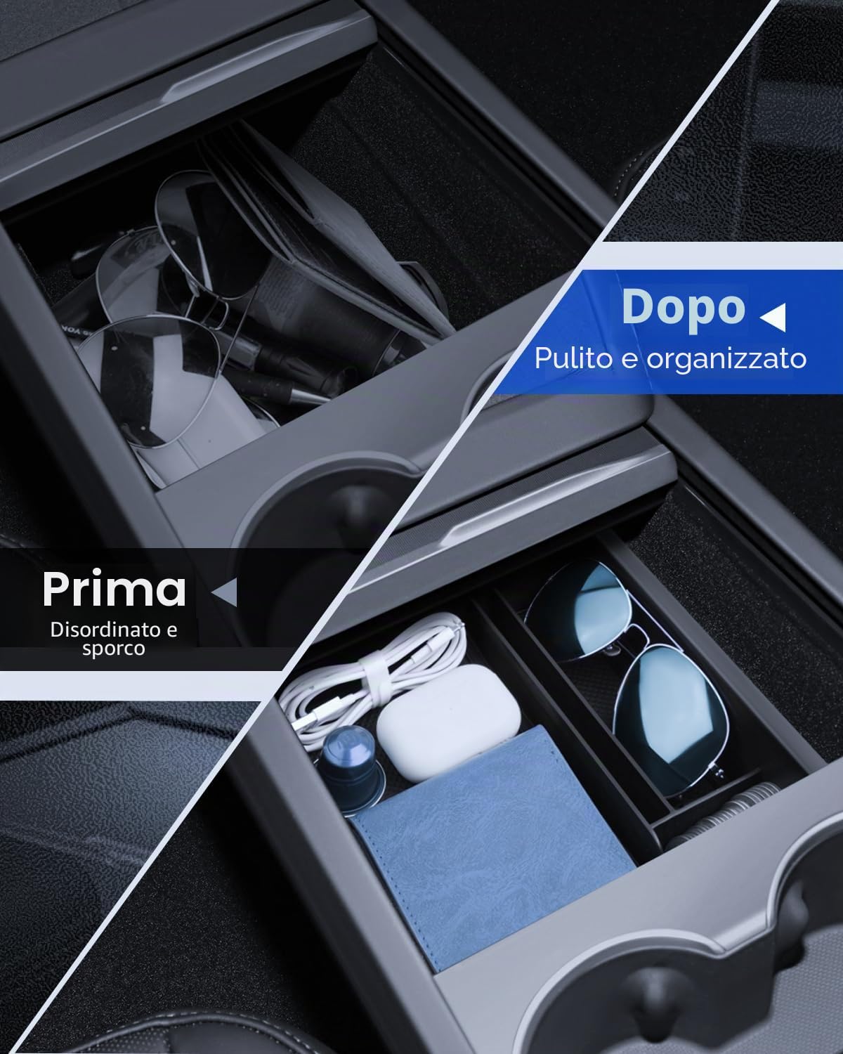 5 Pz Accessori per Tesla Model 3 2024-2026 Organizer della Console Centrale, Vassoio in Silicone, Scatola di Conservazione per Bracciolo, Scatola Nascosta e Portabicchieri